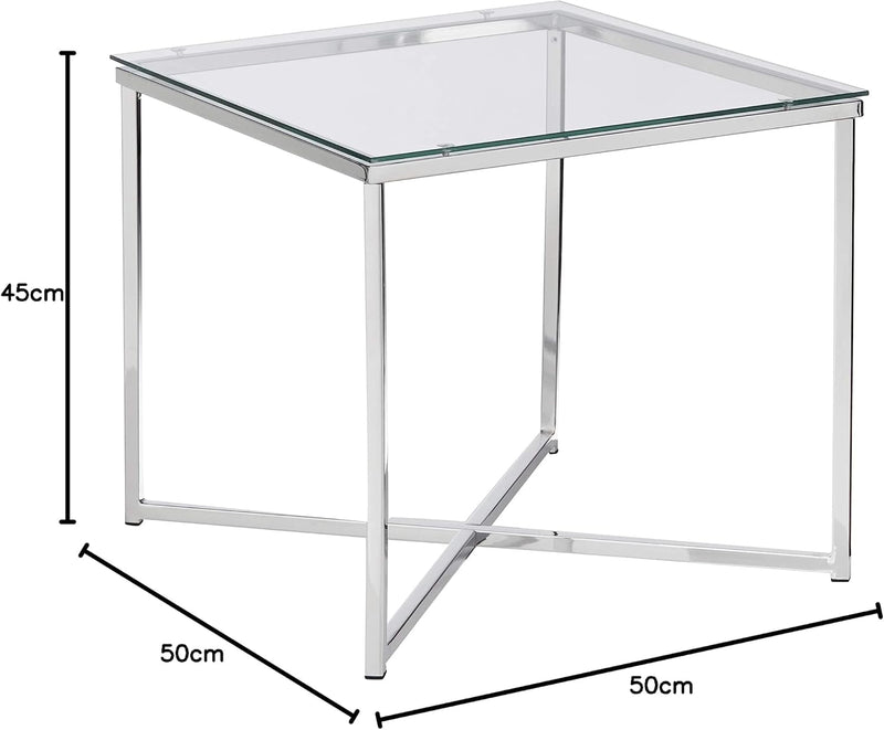 AC Design Furniture Gurli Ecktisch Quadratisch, B: 50 x T: 50 x H: 45 cm, Klar/Chrom, Glas/Metall, 1