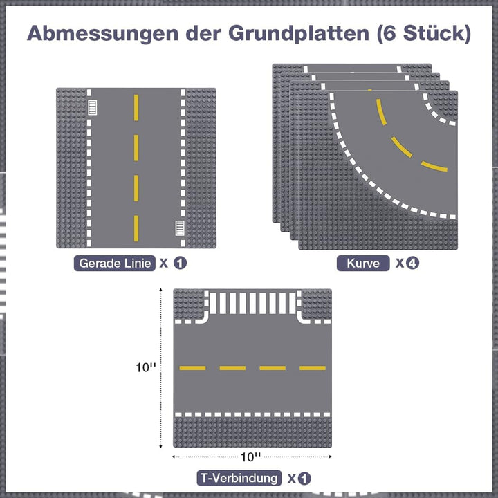 Lekebaby 6 Platten-Set Stadt Gerade Strassen Grundplatte, 25.5 * 25.5cm Städte Strassenplatten 100%