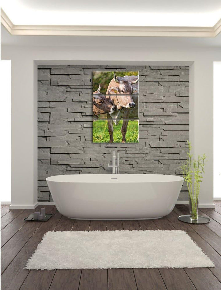 Pixxprint Kühe auf der Weide als Leinwandbild/Grösse: 3 Teilig (120x80 cm) cm/Wandbild/Kunstdruck/fe