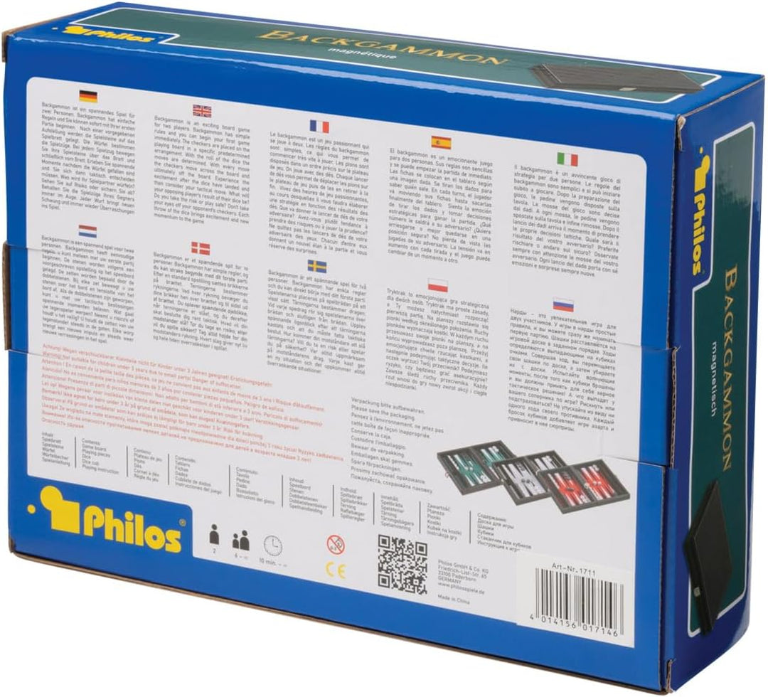 Philos 1711 - Backgammon Tinos, klein, rot, Kunstleder, magnetisch, Reisespiel