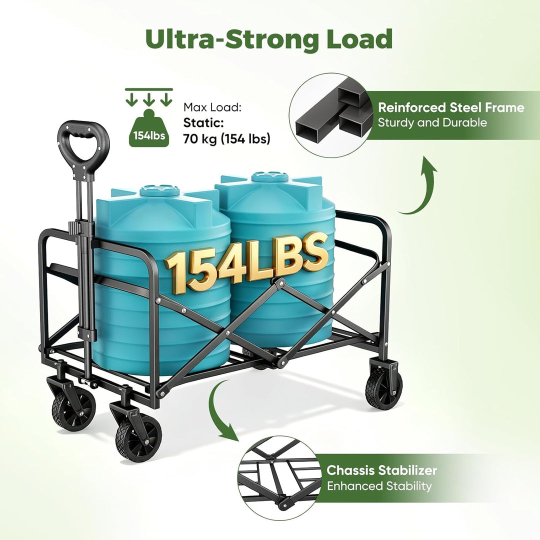 Bollerwagen Faltbar 70L/70KG Tragkraft – mit Bremsen, Handwagen mit Klappbarem Griff & Abnehmbaren R