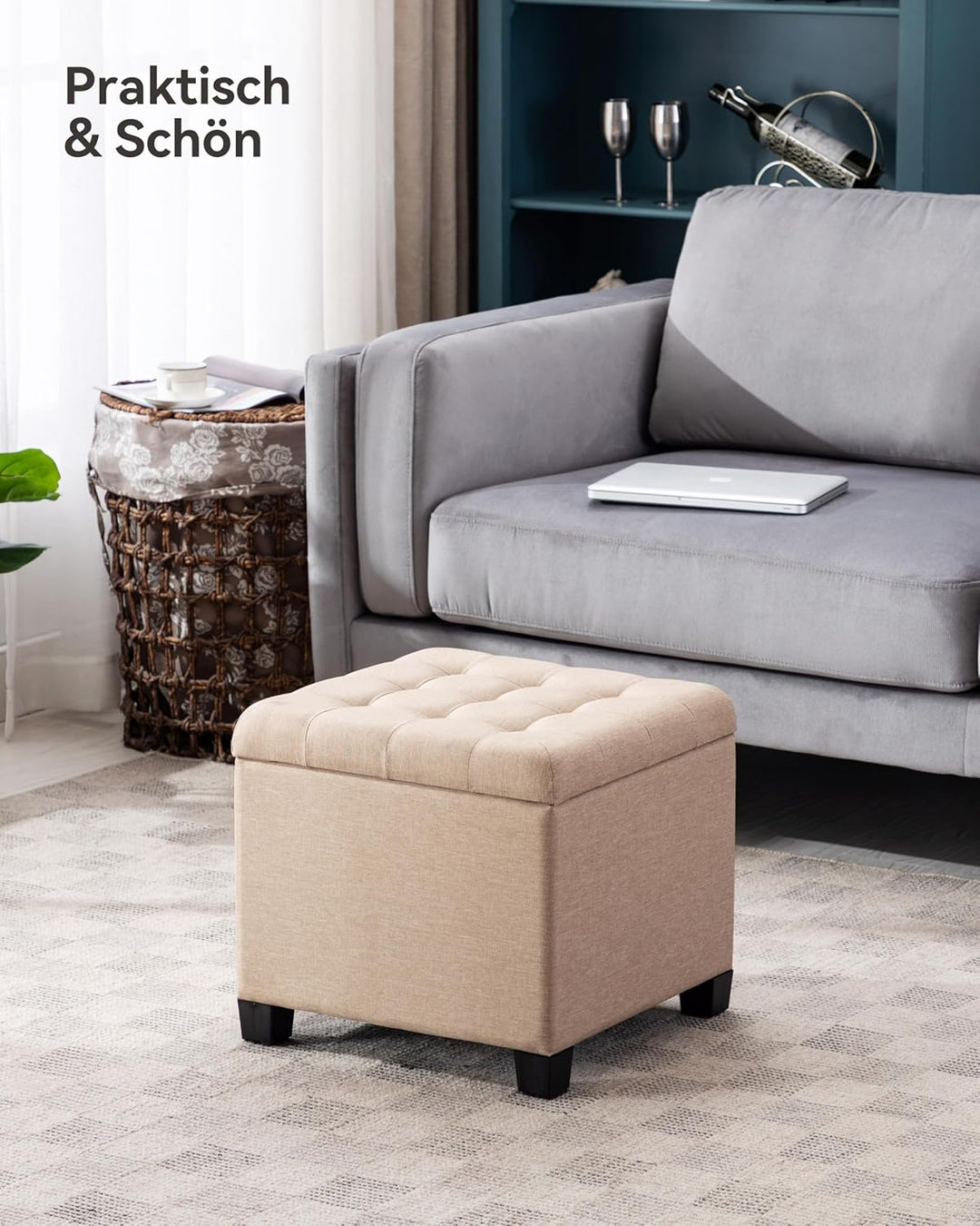 HNNHOME Sitzhocker mit Stauraum, Sitzwürfel mit Deckel, Sitztruhe, Fussbank Truhen Aufbewahrungsbox,