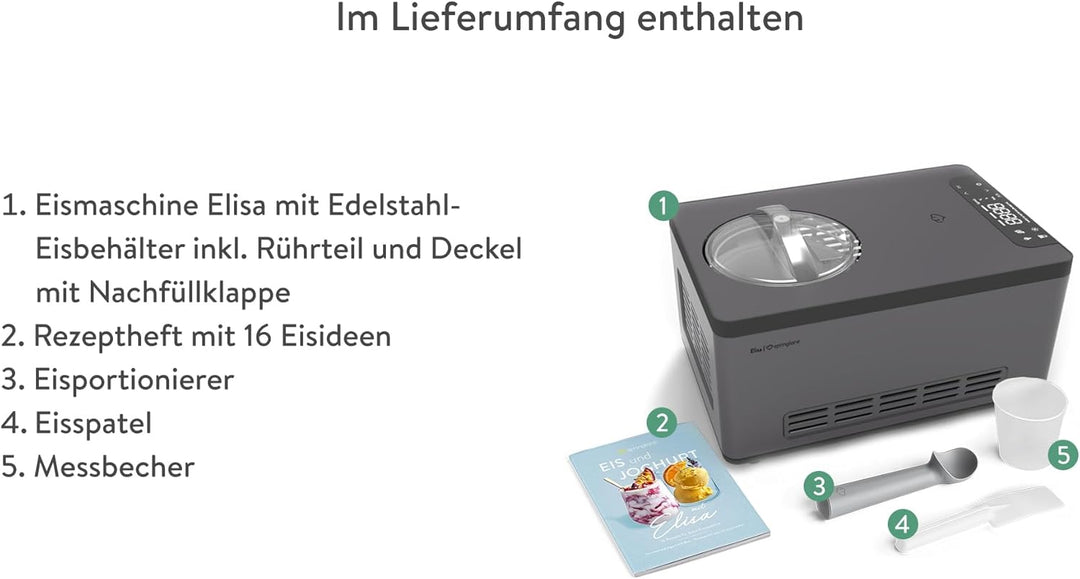 SPRINGLANE Eismaschine & Joghurtbereiter Elisa 2,0 L mit selbstkühlendem Kompressor 220 W, aus Edels