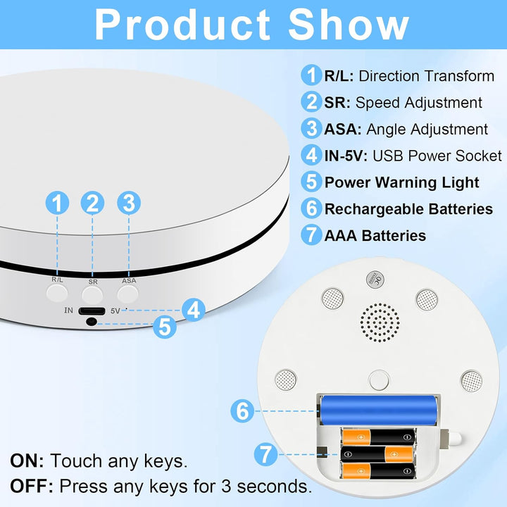Elektrischer Drehteller 360°, 2in1 Motorisierter Drehständer Display-Tisch zur Präsentation von Schm