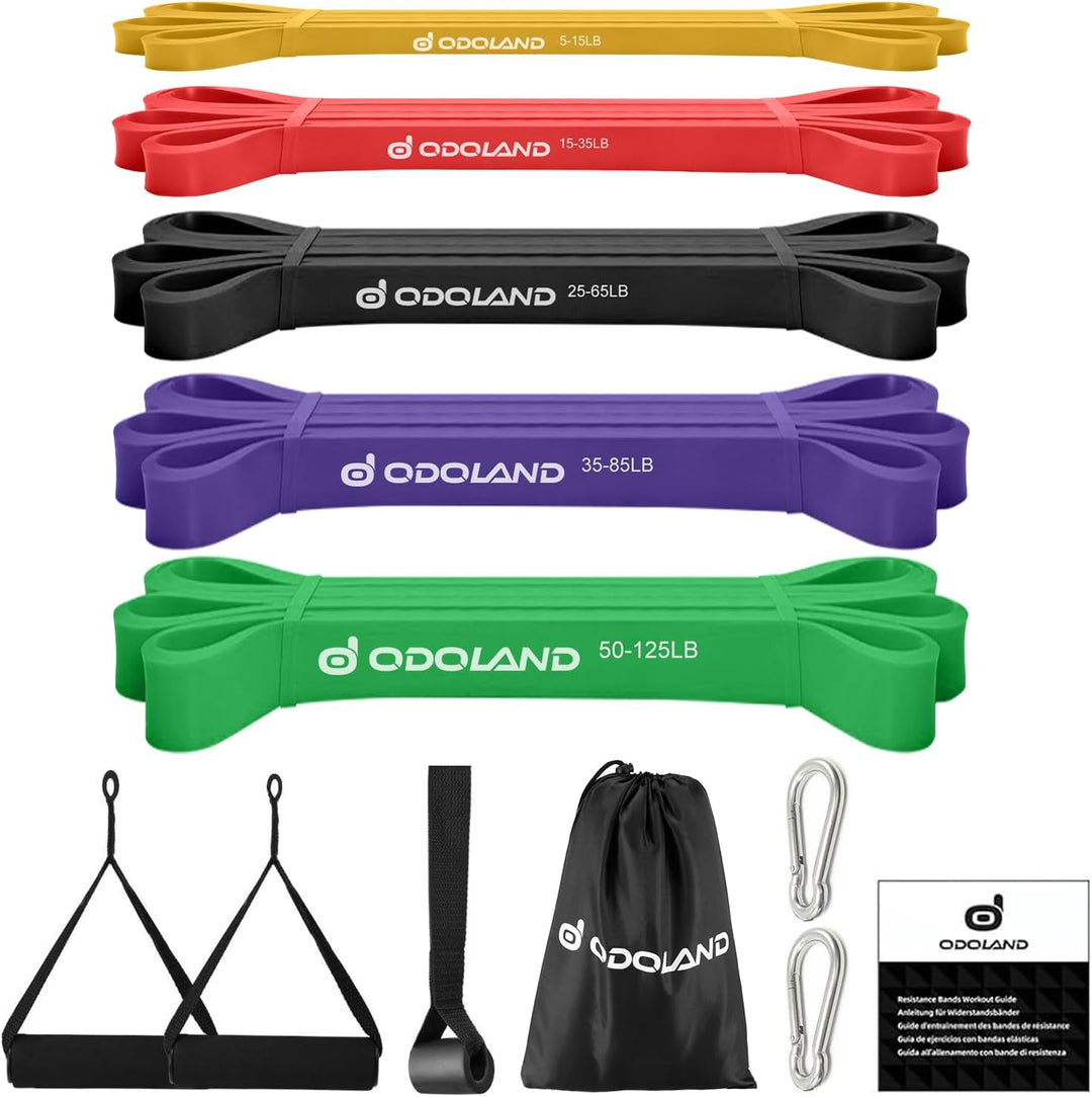 Odoland Fitnessbänder Set Pull Up Resistance Band in 5X Verschiedene Zugstärken – Expander Bänder Se