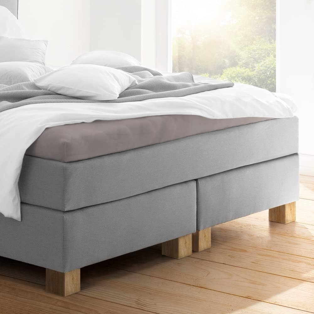 ESTELLA Topper-Spannbetttuch Zwirnjersey | Kiesel | 100x200 cm | passend für Topperhöhen von 7-10 cm