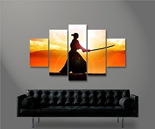 islandburner Bild Bilder auf Leinwand Samurai Kämpfer im Sonnenuntergang MF XXL Poster Leinwandbild