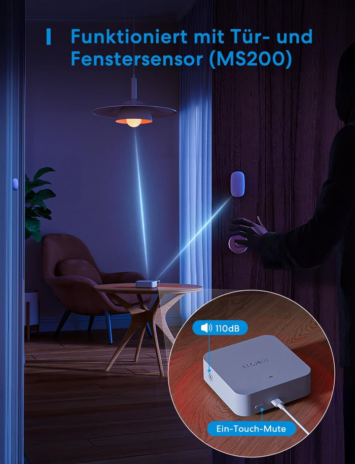 Meross Smart Matter Hub 110dB MSH450 (2,4GHz WiFi und Ethernet-Port), Smart Bridge für Alarmsystem,