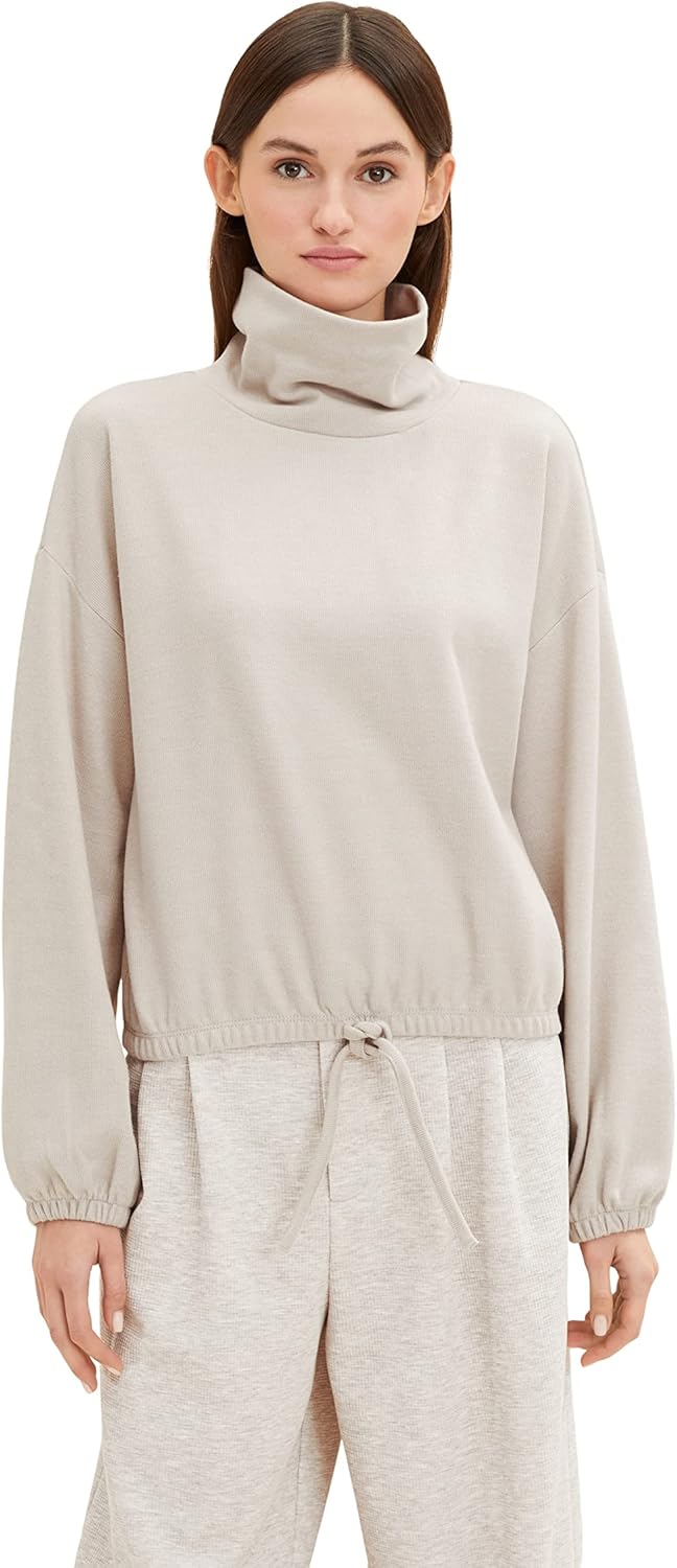 TOM TAILOR Denim Damen 1034294 Cropped Sweatshirt mit Kordelzug (1er Pack) S 30224 - Cloud Grey Mela
