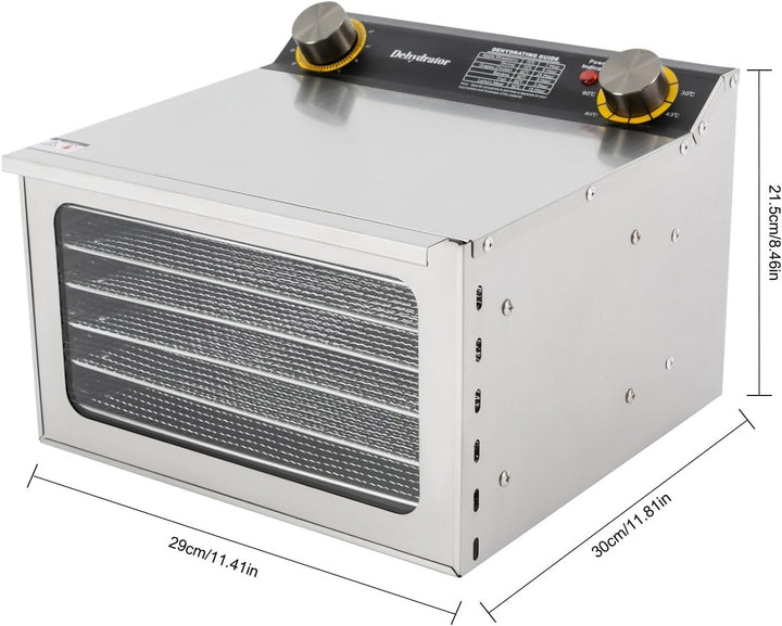 Dörrautomat Edelstahl Dörrgerät Dehydrator mit 6 Gittereinsätzen für Lebensmittel Trocknung 400 W Te