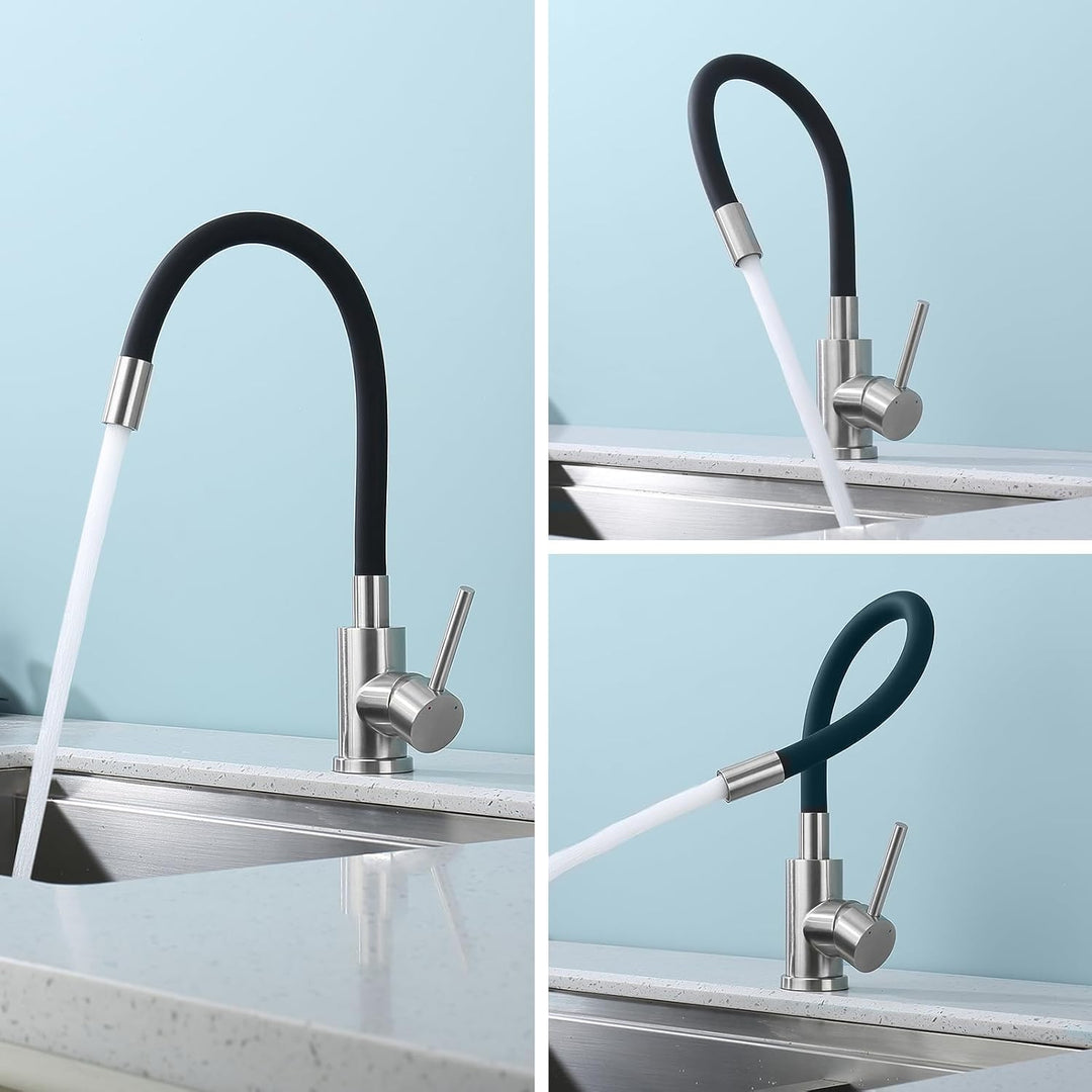 BONADE Wasserhahn Küche Schwarz, Küchenarmatur Schwarz mit Flexibler Auslauf, 360° drehbare Armatur