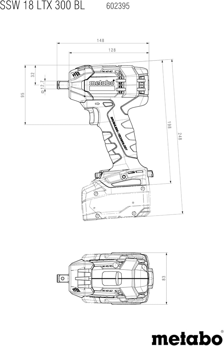 Metabo Akku Schlagschrauber SSW 18 LTX 300 BL (ohne Akku, 18 V, Max. Schraubengrösse M18, Max. Drehm