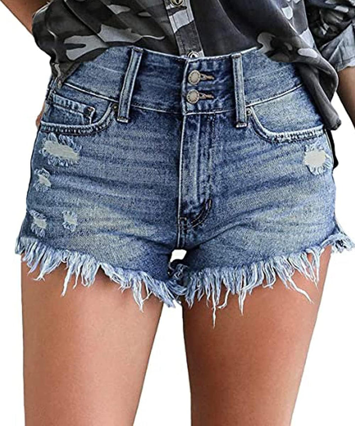 Necooer Damen Casual Ripped Denim Shorts Mittlere Taille Kurze Jeanshose mit Taschen S Blau 02, S Bl