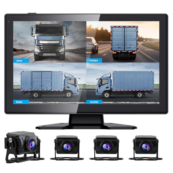 Junsun Rückfahrkamera 4 Kameras mit 10,1 Zoll Geteiltem Bildschirm HD Rückfahrmonitor für Auto, LKW,