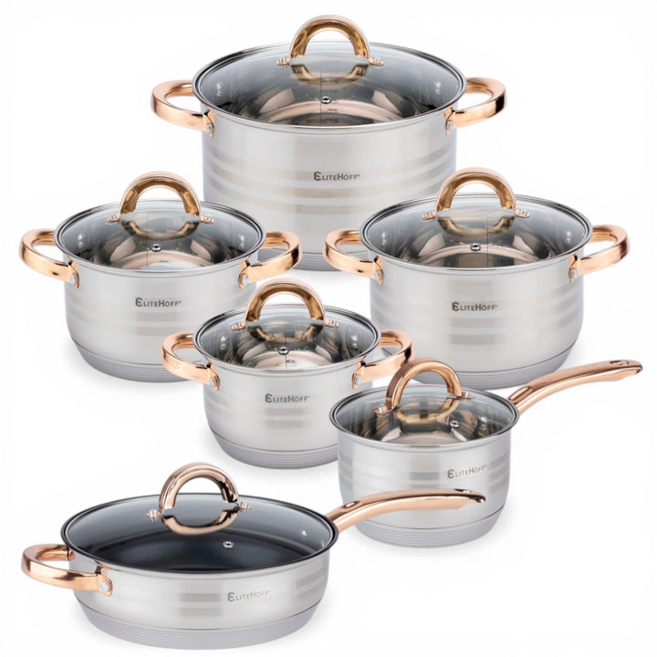 EliteHoff Topfset Induktion, Kochtopf Set mit Glasdeckel, 7-lagiger Edelstahl Topf- & Pfannensets mi