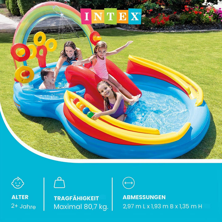 Intex Rainbow Ring Play Center - Kinder Aufstellpool - Planschbecken - 297 x 193 x 135 cm - Für 3+ J