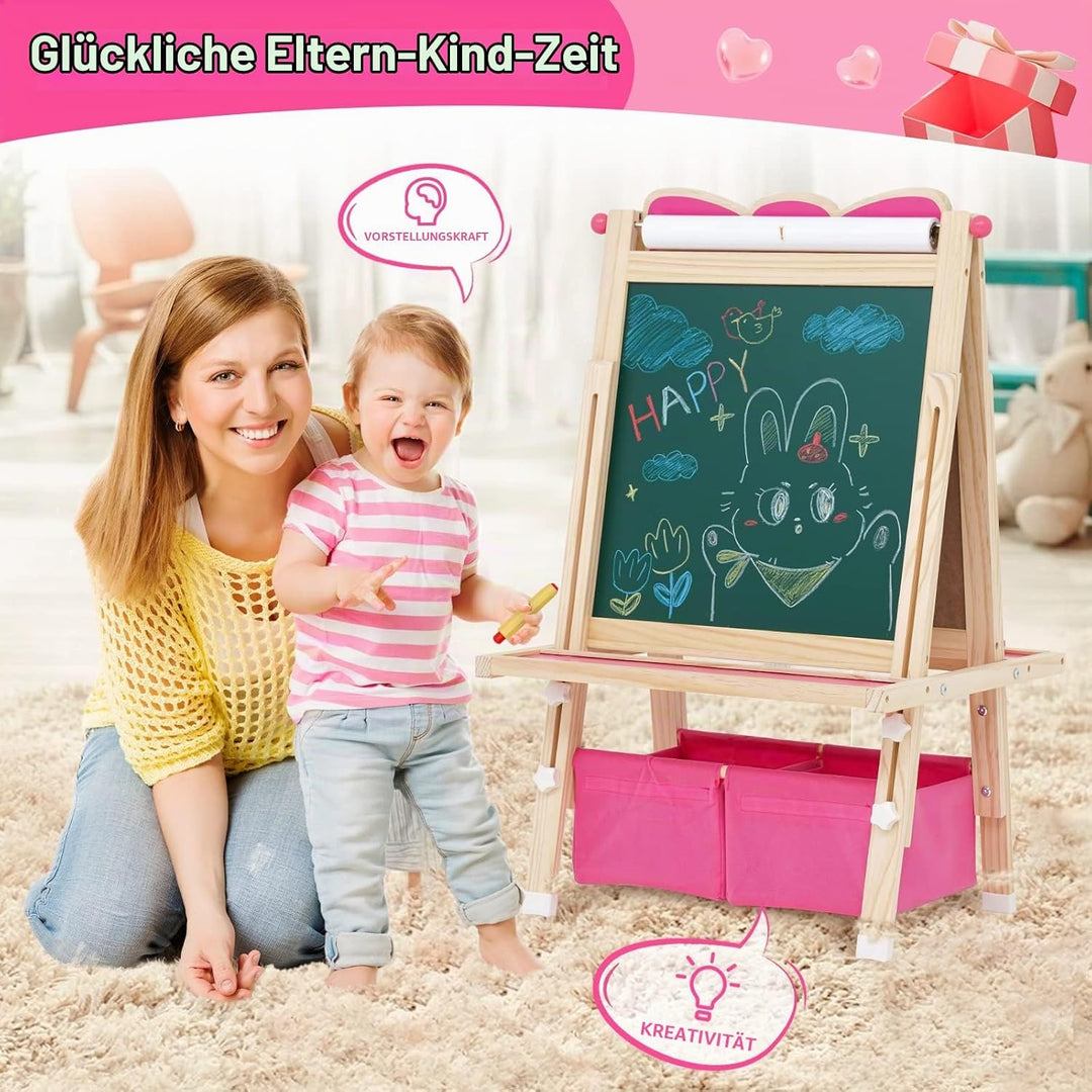 Siairo Kinder Spiel-Tafel aus Holz Höhenverstellbar Kinder Staffelei mit Papierrolle Schöne Schleife