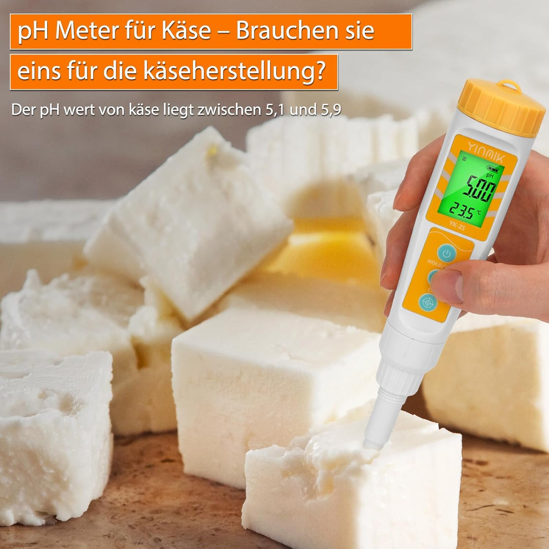 YINMIK pH Messgerät für Lebensmittel und Wasser, Präzises Digitales pH Meter für Fleisch, Käse, Saue