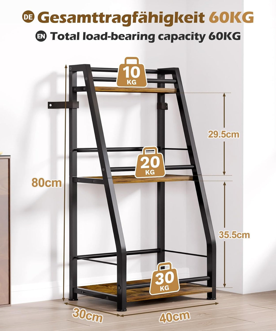 Yorbay 3-Stöckiges Freistehendes Weinregal mit Geländer: Modern Metall-Holz Flaschenregal für Wein u