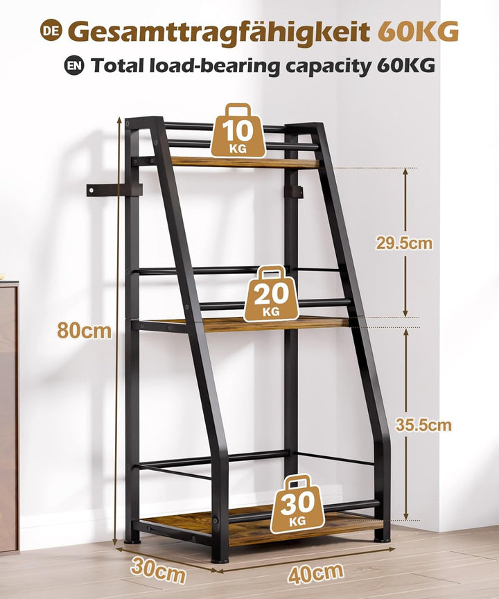 Yorbay 3-Stöckiges Freistehendes Weinregal mit Geländer: Modern Metall-Holz Flaschenregal für Wein u