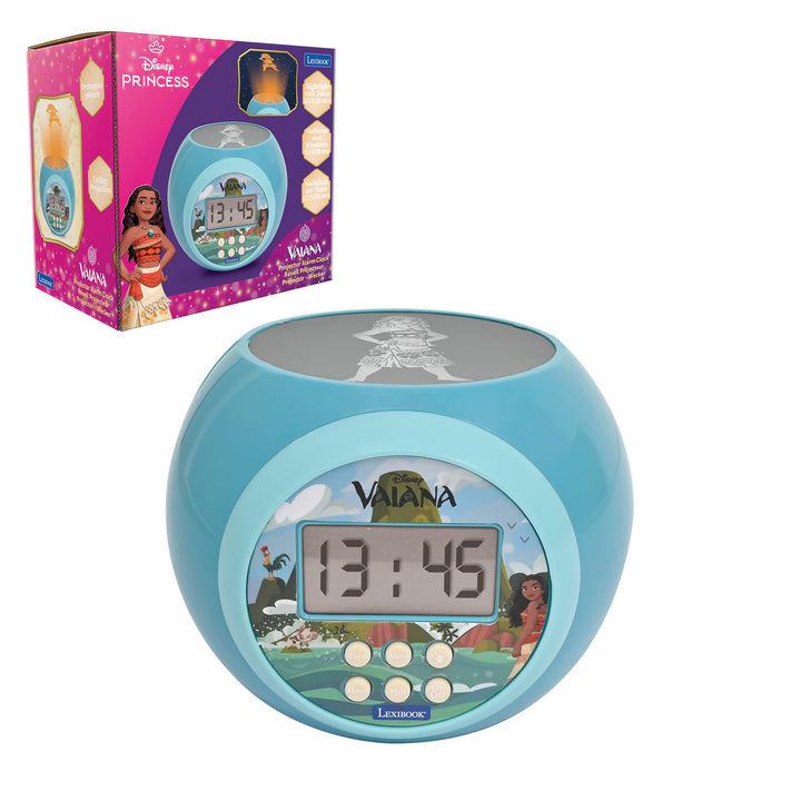 Lexibook, Disney Vaiana, Wecker-Projektor mit Alarmfunktion und Snooze-Schlummerfunktion, Nachtlicht