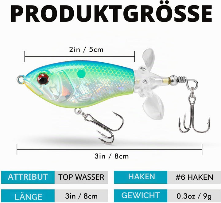 TRUSCEND Topwater Angelköder mit BKK Haken, Whopper Angelköder für Süsswasser oder Salzwasser, Schwi