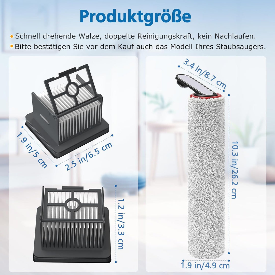 Bürstenrolle Filter Zubehör Kompatibel mit Dreame H12 Pro Trockensauger, 2 Bürstenrolle + 2 Filter +
