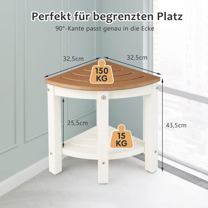 GOPLUS Eck-Badhocker mit Ablage, Duschbank Fächerform, Duschhocker für badzimmer, Balkon, bis 150 kg