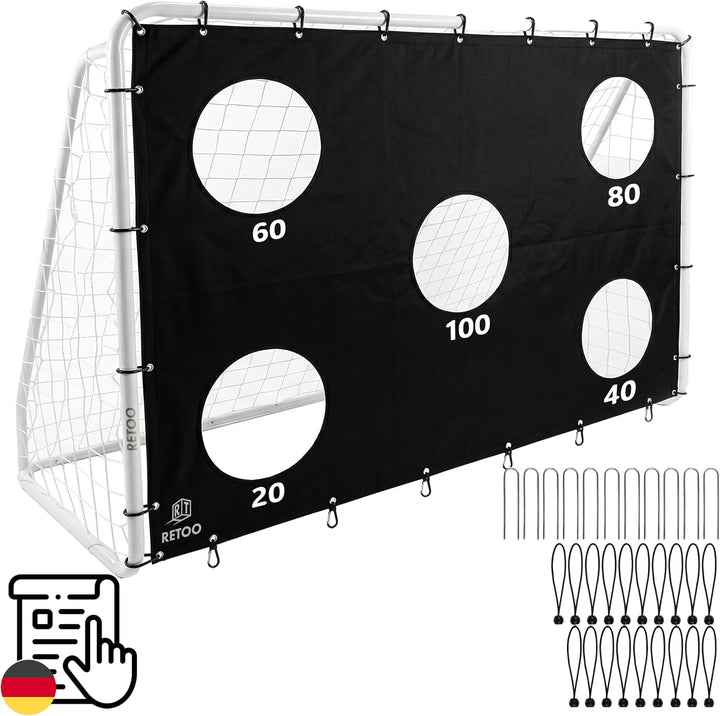 Retoo Fussballtor mit Zielwand, 240x170x85 cm Stahlrahmen, klappbar, PE-Netz | 20/60/80/100 Punkte,