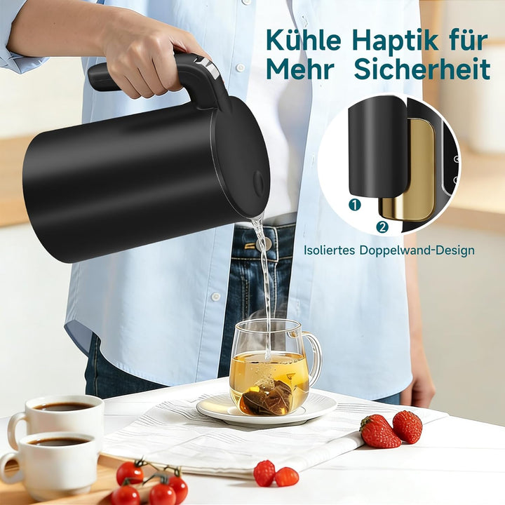 Wasserkocher Mit Temperatureinstellung, 1.7 L Wasserkocher Edelstahl, 2200w Teekessel Mit 40-100°C,