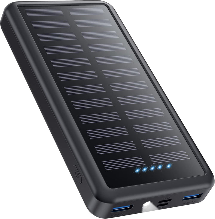 Pxwaxpy Power Bank 26800mAh, Solar Powerbank USB-C 15W PD 3.0A Schnellladung, 3 Outputs 3 Inputs Ext