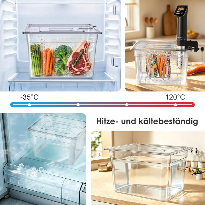 KitchenBoss Sous Vide Behälter mit Deckel, Edelstahl Rost, Isolierhülle 11L