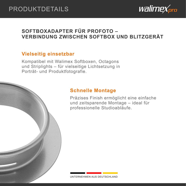 Walimex Softboxadapter für Profoto (Aussendurchmesser: 15,2 cm), Silber, Profoto