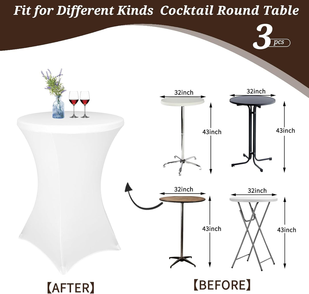 3er-Set Weiss Stretch Stehtisch Husse für Bistrotisch Ø 80-85 cm Spandex Stretch Tischdecke, Verstär