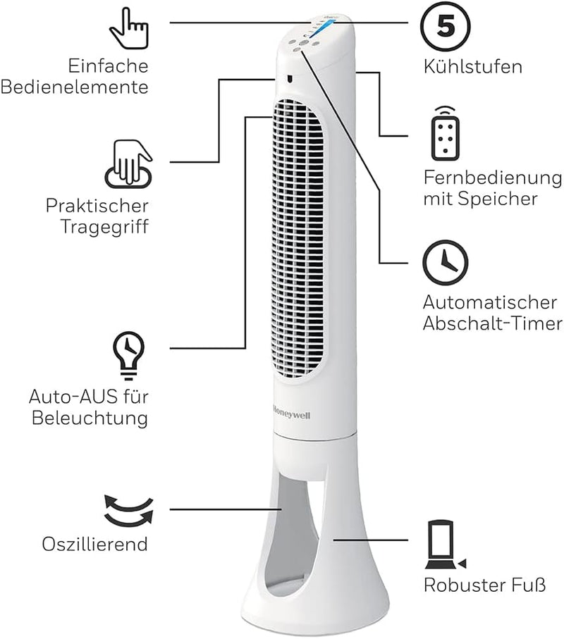 Honeywell QuietSet Oszillierender Turmventilator für den ganzen Raum (5 Geschwindigkeitseinstellunge