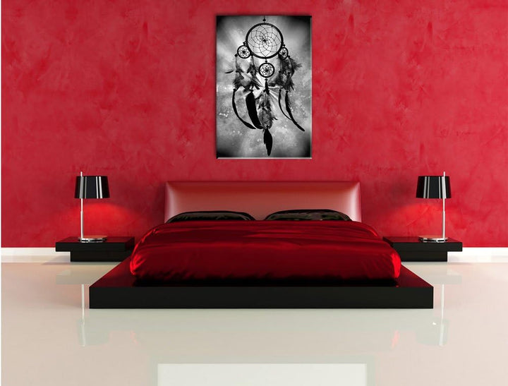 Pixxprint Indianischer Traumfänger Kunst B&W als Leinwandbild/Grösse: 100x70 / Wandbild/Kunstdruck/f