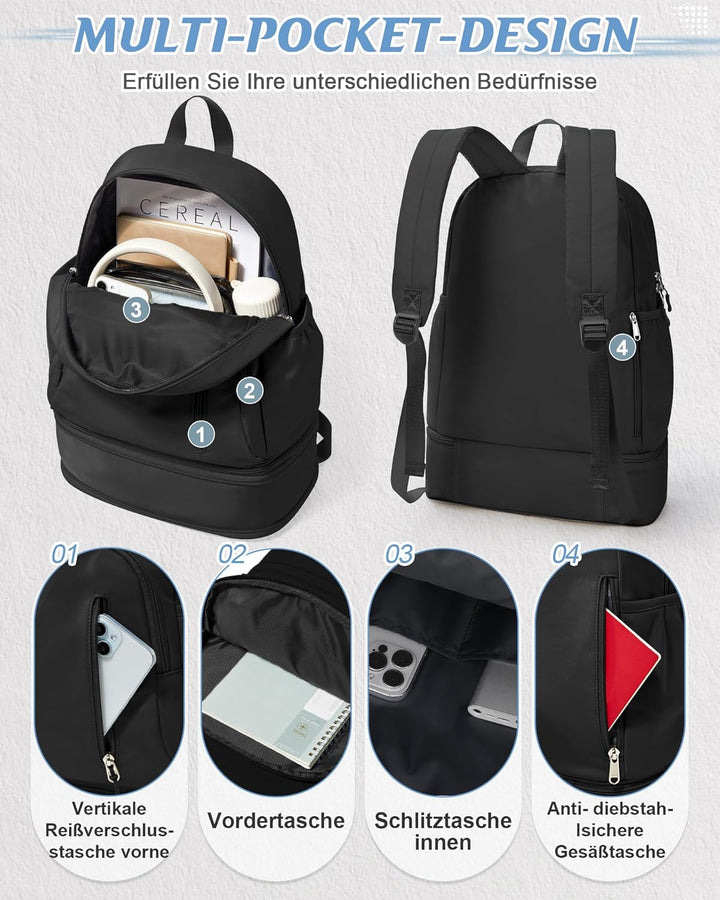 suradar Sportrucksack für Frauen mit Nasstasche und Schuhfach Sportrucksack Damen Gym Backpack Rucks