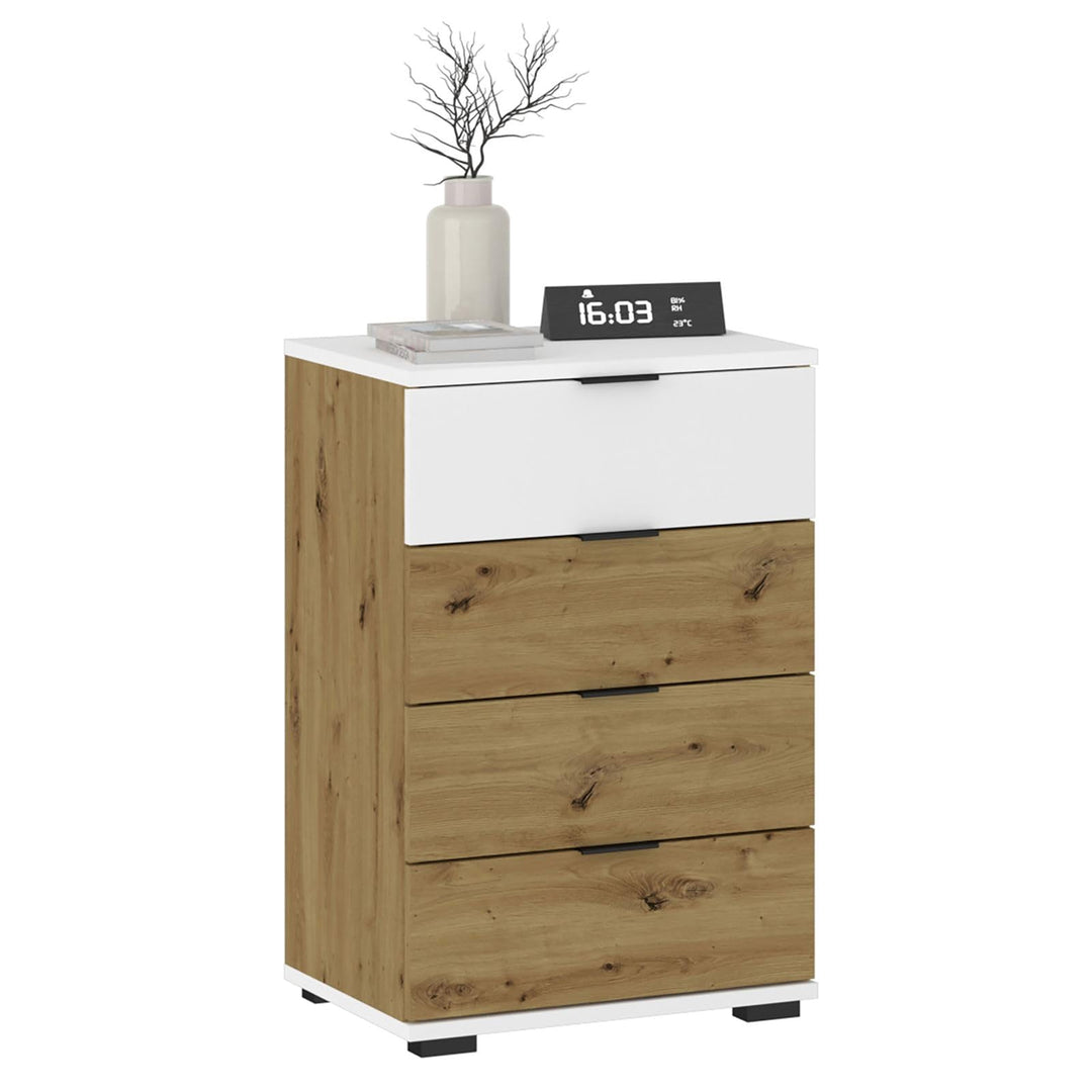 CARO-Möbel Nachttisch Piano Artisan Eiche/weiss, Nachtkommode für Boxspringbetten, Nachtschrank mit