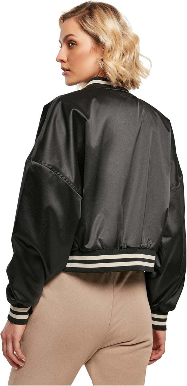 Urban Classics Damen College Jacke aus schimmerndem Satin, Short Oversized Satin College Jacket, Var