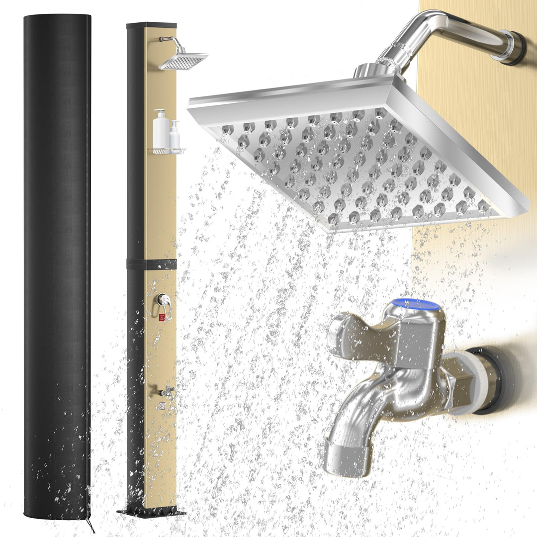 AufuN Solardusche Gartendusche 40L mit Chrom & Edelstahl, Warmwasser bis 60°C ohne Strom, 15cm Dusch