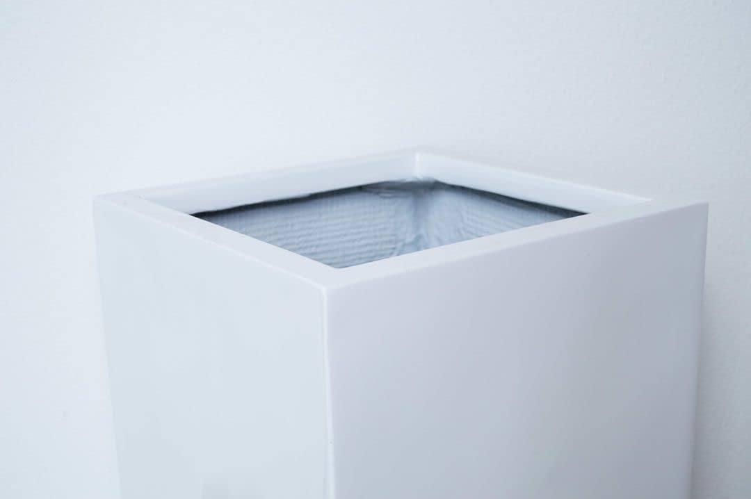 Elegant Einrichten Pflanzkübel, Blumenkübel Fiberglas säule 38x38x70cm Hochglanz weiss.