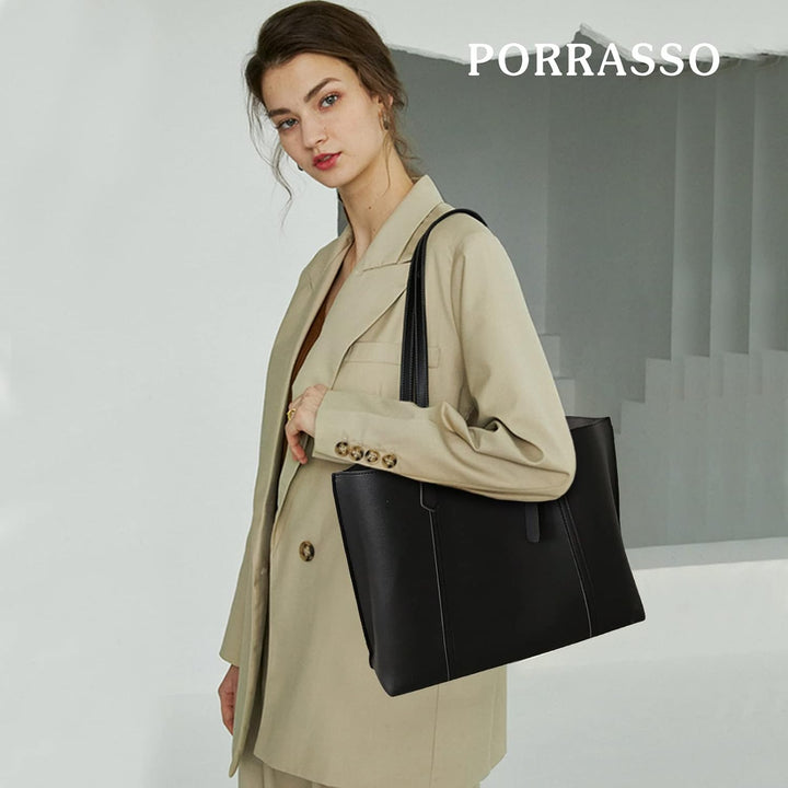 PORRASSO Handtasche Damen Schultertasche Gross Shopper Tasche Henkeltaschen PU Leder Shopper Taschen