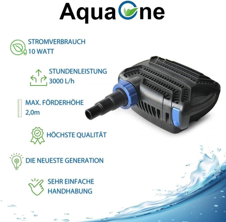 AquaOne Eco Teichpumpe CTF-B 2800 10 Watt 3000l /h I Hochwertige Teichpumpe mit Filter I Spezielle P