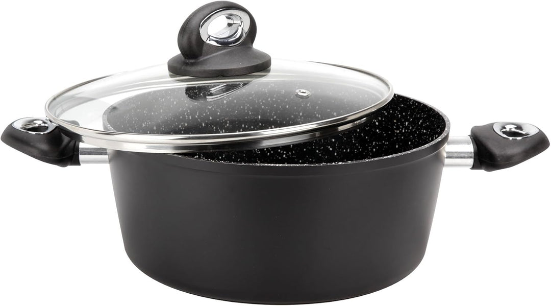 Crealys 520043 Kochtopf Granity, Durchmesser 24 cm, aus geschmiedetem Aluminium, Schwarze Antihaftbe