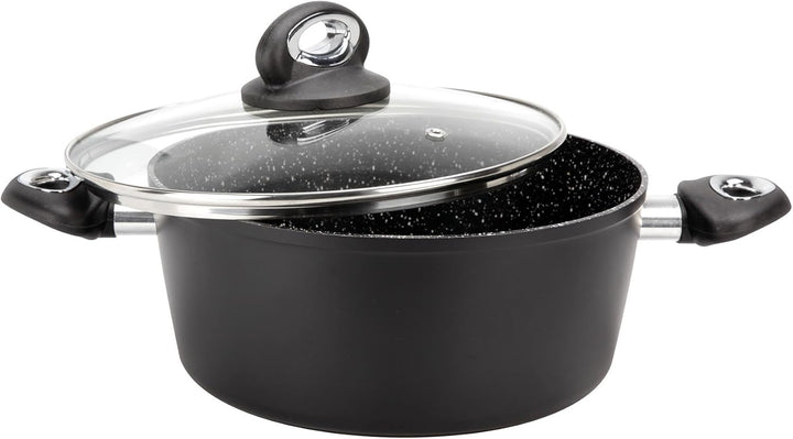 Crealys 520043 Kochtopf Granity, Durchmesser 24 cm, aus geschmiedetem Aluminium, Schwarze Antihaftbe