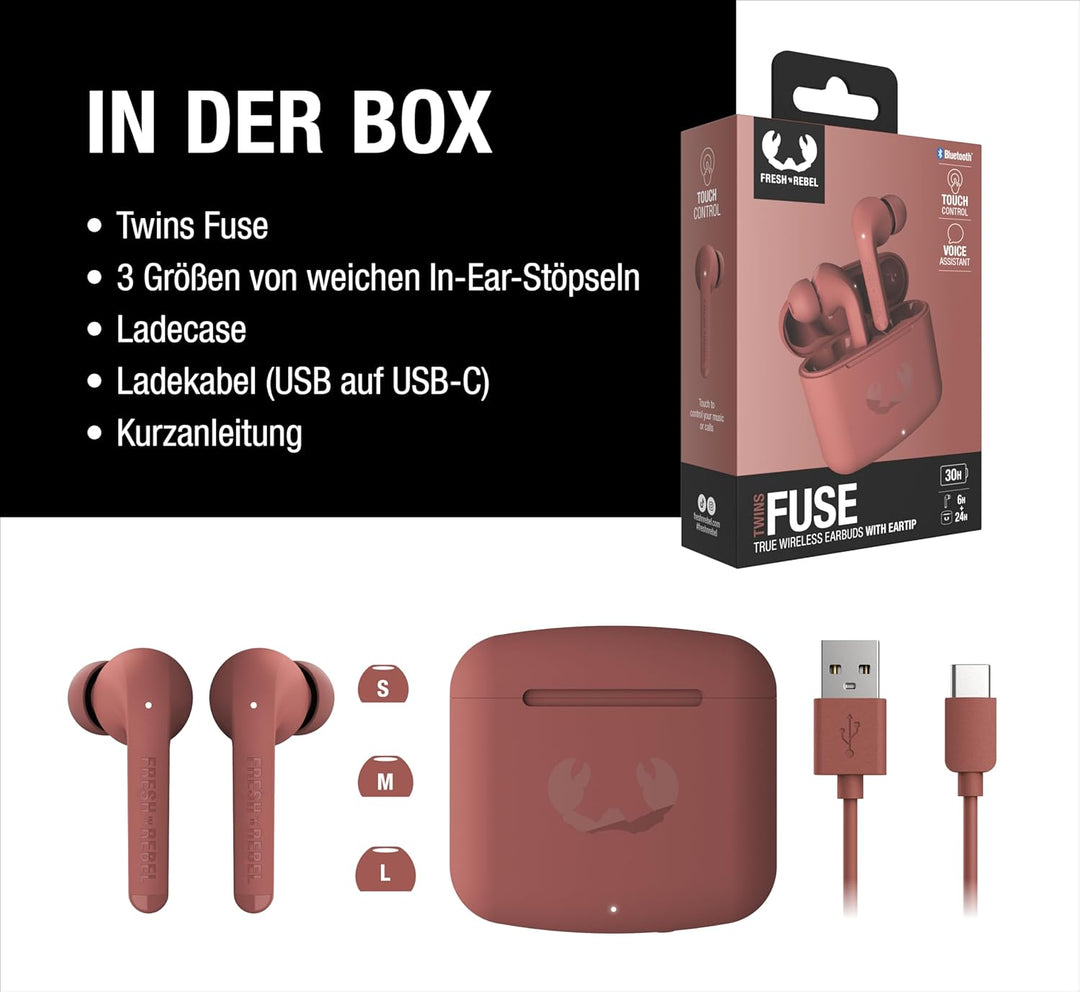 Fresh 'n Rebel Twins Fuse, True Wireless kabellose In-Ear-Bluetooth-Kopfhörer mit Spitze, mit Sprach