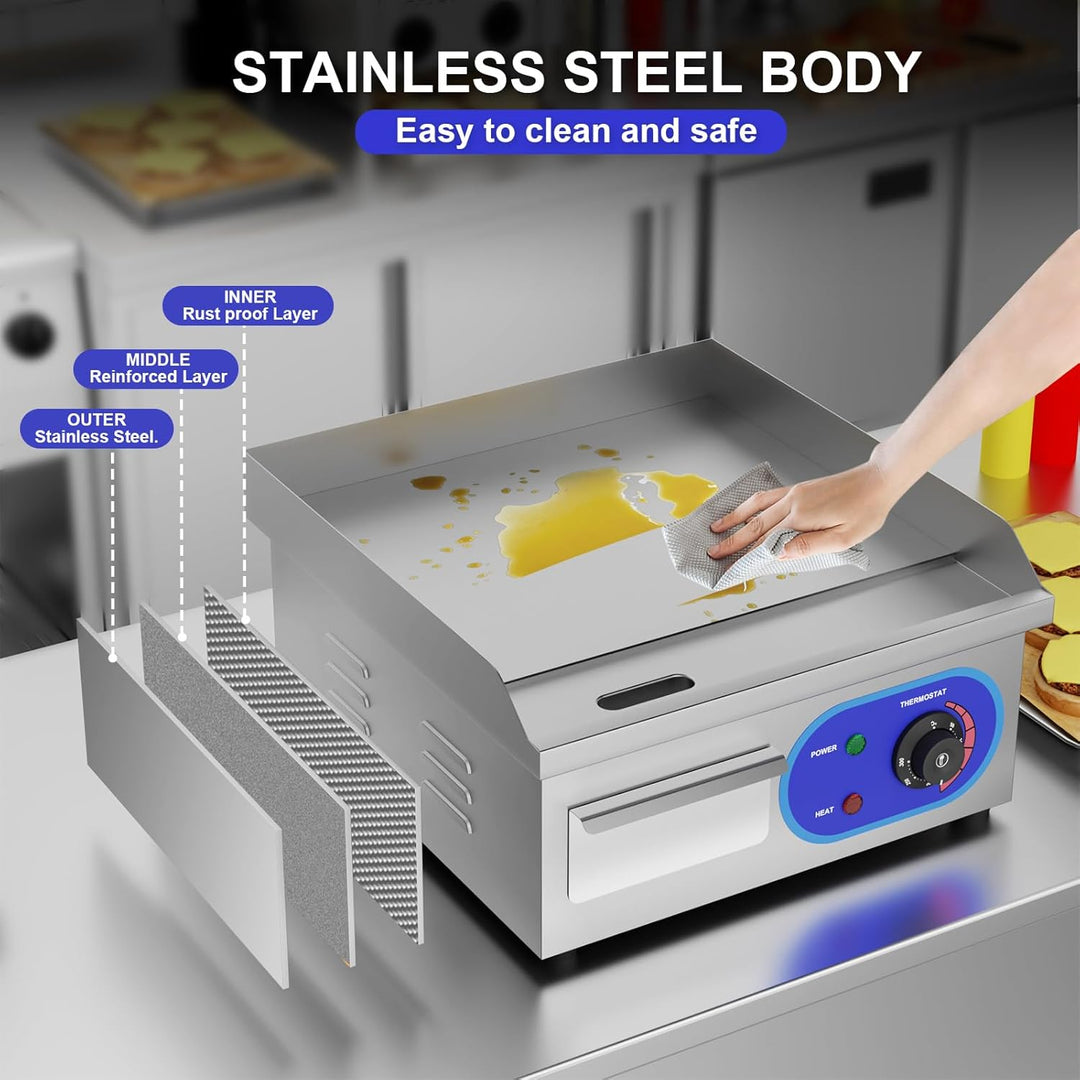 TAIMIKO Elektrischer Grill, Edelstahl, Tischgrill, professionell, 220 – 240 V, 1500 W, Grillplatte a