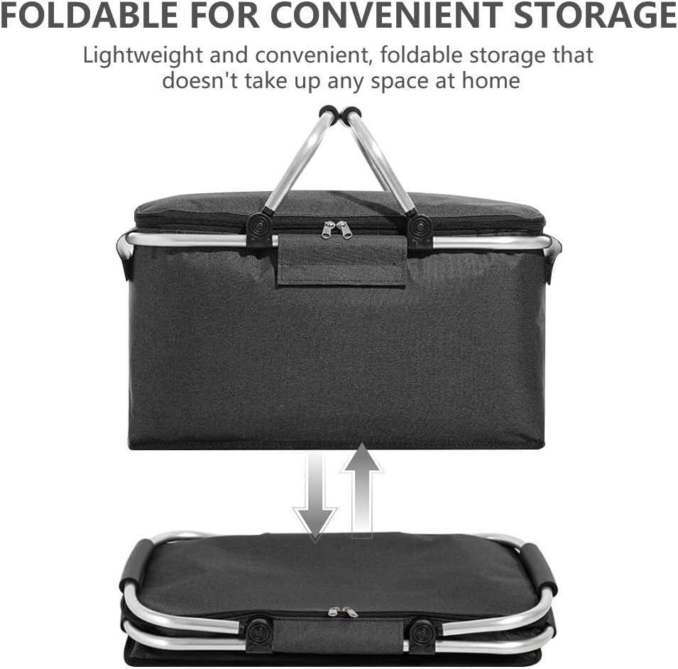 ZOYDP Einkaufskorb Faltbar 18L, Thermo Einkaufskorb als Picknickkorb，Einkaufskorb mit Deckel, Alumin