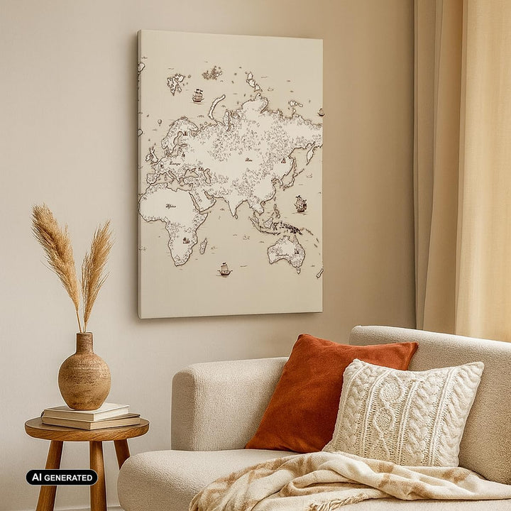 Bilder auf Leinwand Karte Welt Klassiker Kontinente Leinwandbild mit Rahmen 45x80cm Wandbilder Dekor
