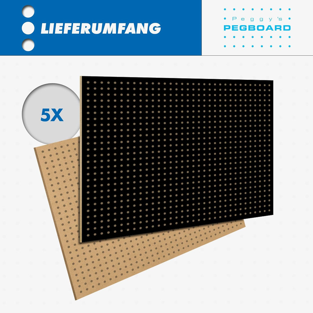 Peggy´s PEGBOARD Mini Lochwand aus Holz (MDF) 50 x 40 x 0,3 cm - Lochung Ø5 mm Abstand 15 mm - schwa